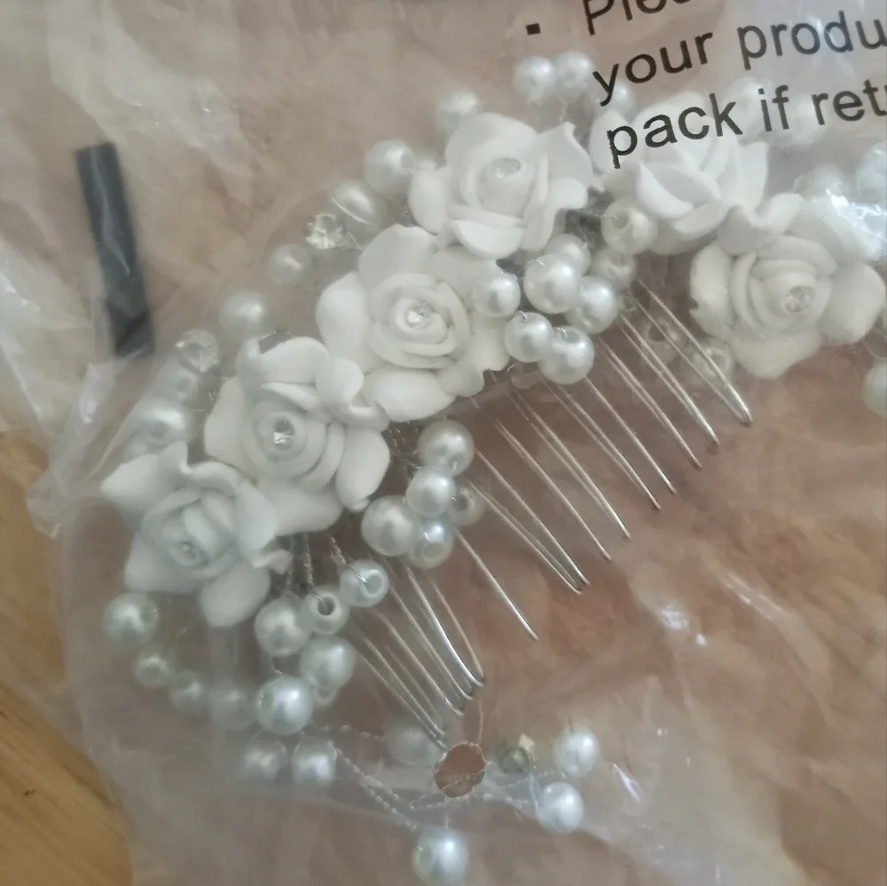 Bridal wedding hair accessory headband crown white roses and Rhinestones